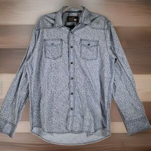 Duke's Bark Men's Large Blue Floral Western‎ Pearl Snap Long Sleeve Shirt